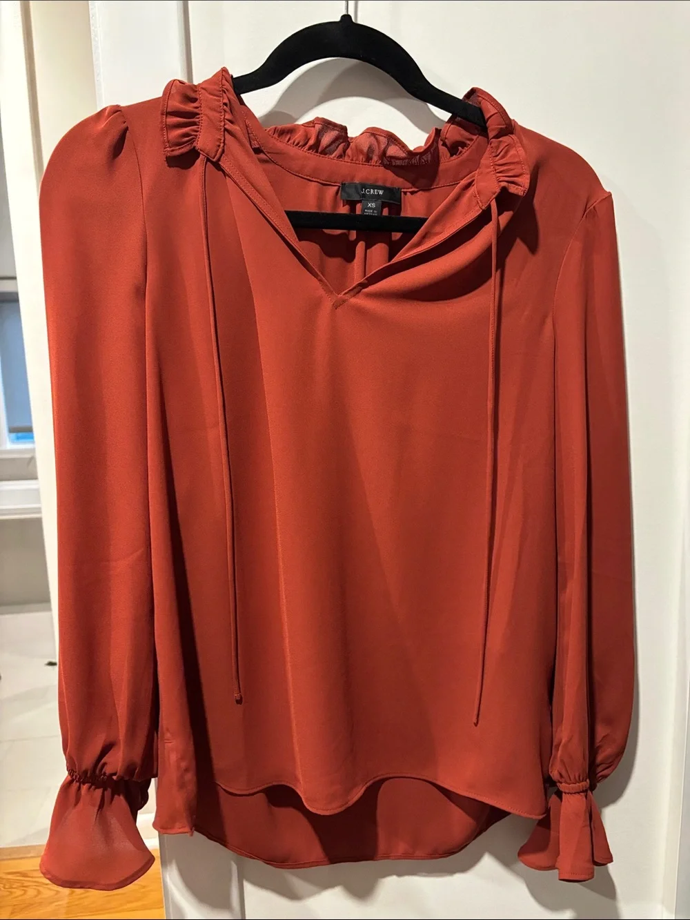 J. Crew Terracotta Tie-Neck Ruffle Blouse